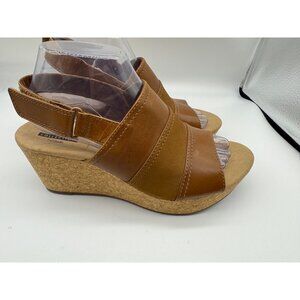 Clarks Women's Dark Tan Annadel Janis Leather Wedge Sandal Women Size 9M